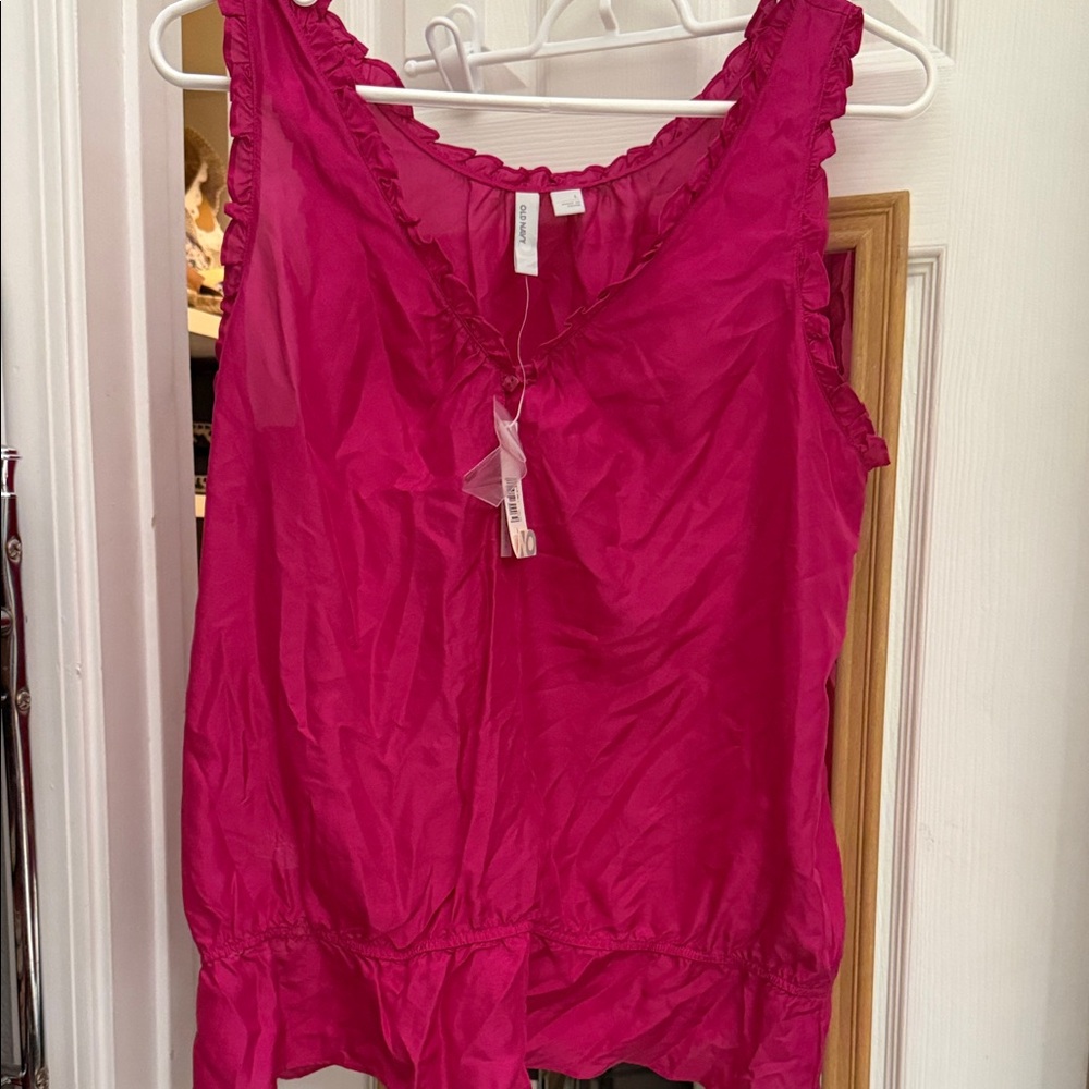 NWT Silky Pink Sleeveless Ruffle Top